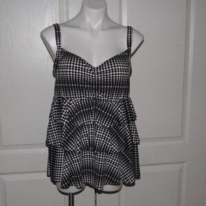 Resorts Plus Black White Polka Dot Ruffle Tiered Tankini Swim Top Plus Size 16W